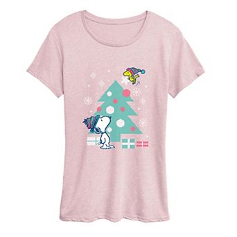 Women's Peanuts Snoopy & Woodstock Christmas Tree Graphic Tee