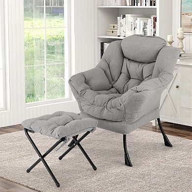 Costway Lazy Sofa Chair Accent Leisure Armchair with Folding Footrest & Storage Pocket