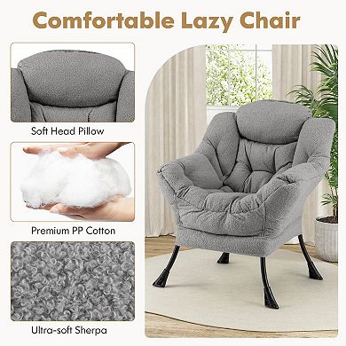 Costway Lazy Sofa Chair Accent Leisure Armchair with Folding Footrest & Storage Pocket