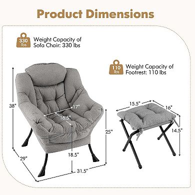 Costway Lazy Sofa Chair Accent Leisure Armchair with Folding Footrest & Storage Pocket