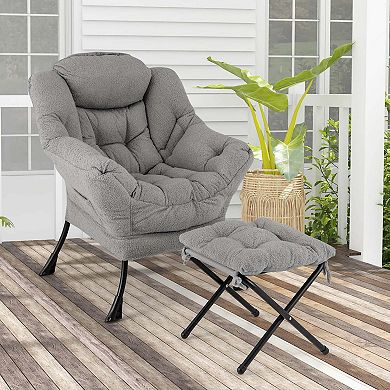 Costway Lazy Sofa Chair Accent Leisure Armchair with Folding Footrest & Storage Pocket