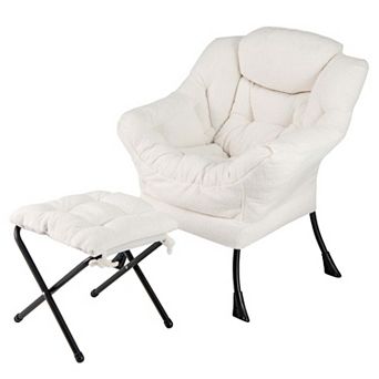 Costway Lazy Sofa Chair Accent Leisure Armchair with Folding Footrest & Storage Pocket