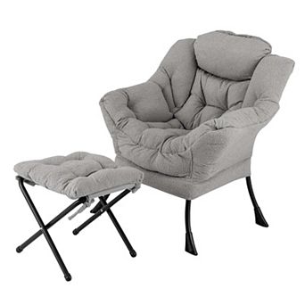 Costway Lazy Sofa Chair Accent Leisure Armchair with Folding Footrest & Storage Pocket
