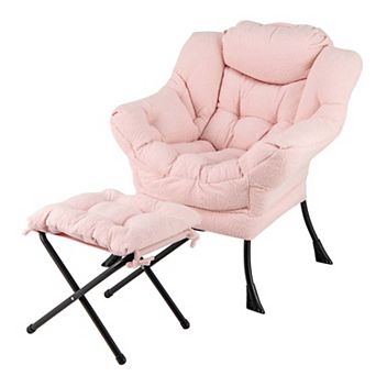 Costway Lazy Sofa Chair Accent Leisure Armchair with Folding Footrest & Storage Pocket