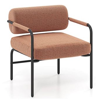 Costway Modern Velvet Upholstered Accent Chair with Cylindrical Backrest & Metal Armrests