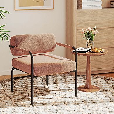 Costway Modern Velvet Upholstered Accent Chair with Cylindrical Backrest & Metal Armrests