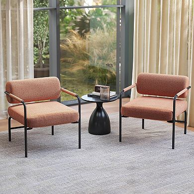 Costway Modern Velvet Upholstered Accent Chair with Cylindrical Backrest & Metal Armrests