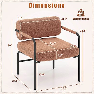 Costway Modern Velvet Upholstered Accent Chair with Cylindrical Backrest & Metal Armrests