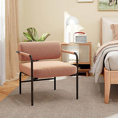 Costway Modern Velvet Upholstered Accent Chair with Cylindrical Backrest & Metal Armrests