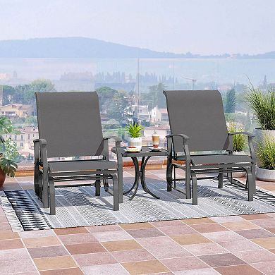 Costway Porch Gliders Set with Reclined High Back Breathable Mesh Fabric Metal Frame