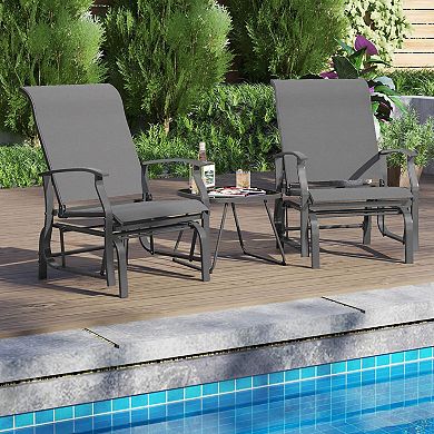 Costway Porch Gliders Set with Reclined High Back Breathable Mesh Fabric Metal Frame
