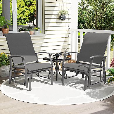 Costway Porch Gliders Set with Reclined High Back Breathable Mesh Fabric Metal Frame