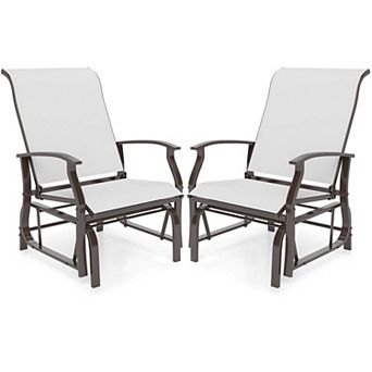 Costway Porch Gliders Set with Reclined High Back Breathable Mesh Fabric Metal Frame
