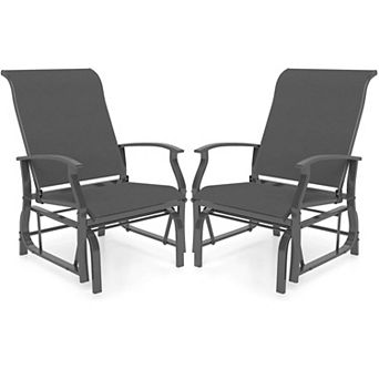 Costway Porch Gliders Set with Reclined High Back Breathable Mesh Fabric Metal Frame