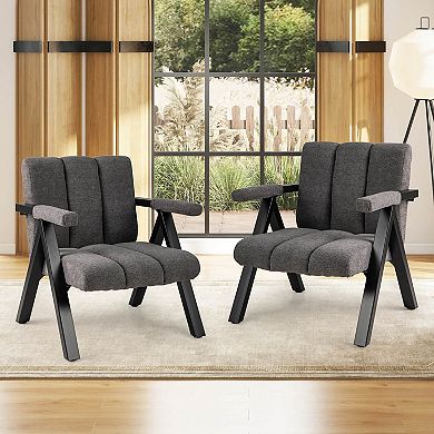 Costway Oversized Accent Chair with Metal Frame & Armrests Mid-century Modern Armchair