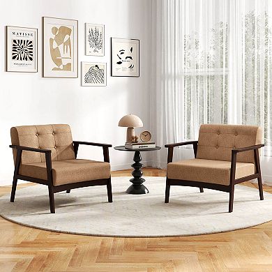 Costway 2PCS Accent Chair Button Tufted Mid-century Modern Lounge Chair with Armrest