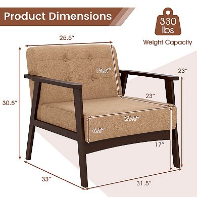 Costway 2PCS Accent Chair Button Tufted Mid-century Modern Lounge Chair with Armrest