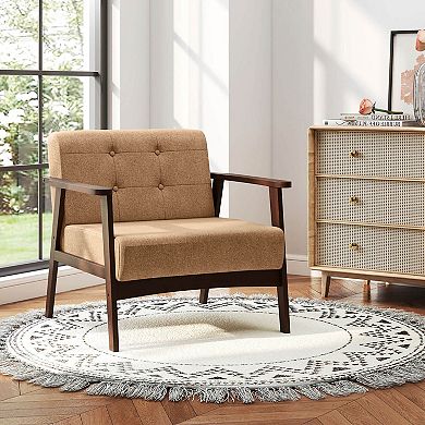 Costway 2PCS Accent Chair Button Tufted Mid-century Modern Lounge Chair with Armrest