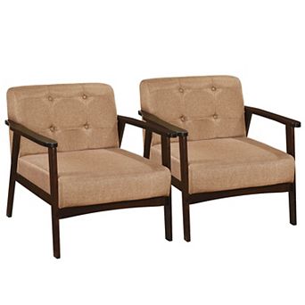 Costway 2 pc Accent Chair Button Tufted Mid-century Modern Lounge Chair with Armrest