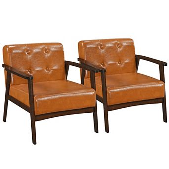 Costway 2 pc Accent Chair Button Tufted Mid-century Modern Lounge Chair with Armrest