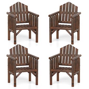 Costway Outdoor Wood Armchair with Armrests and Reclined High Backrest for Porch, Backyard