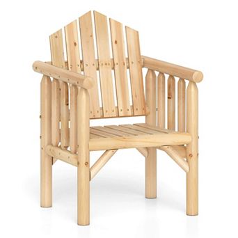 Costway Outdoor Wood Armchair with Armrests and Reclined High Backrest for Porch, Backyard
