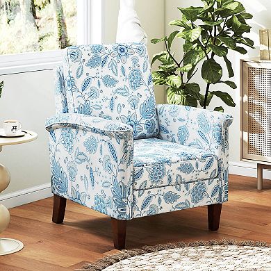 Costway Floral Accent Chair with Solid Wood Legs & High Back Thick Comfy Cushions