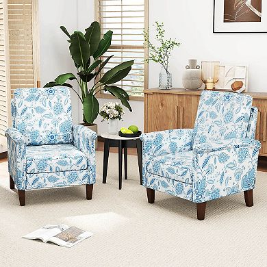 Costway Floral Accent Chair with Solid Wood Legs & High Back Thick Comfy Cushions