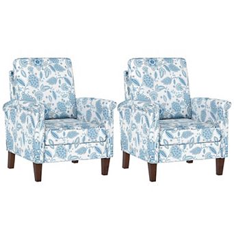 Costway Floral Accent Chair with Solid Wood Legs & High Back Thick Comfy Cushions