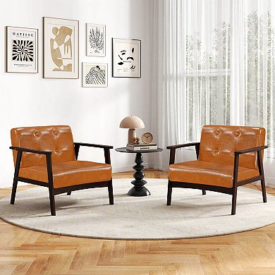 Costway Accent Chair Button Tufted Mid-century Modern Lounge Chair with Armrest