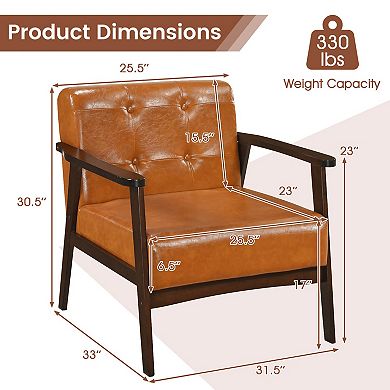 Costway Accent Chair Button Tufted Mid-century Modern Lounge Chair with Armrest