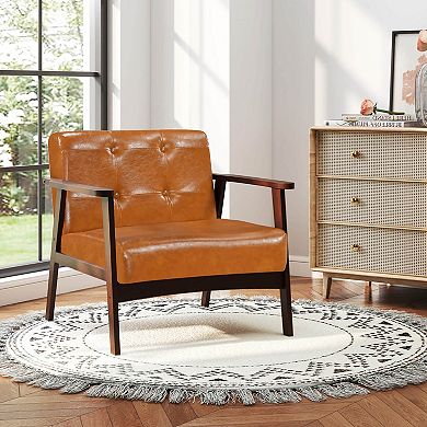 Costway Accent Chair Button Tufted Mid-century Modern Lounge Chair with Armrest