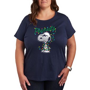 Plus Size Peanuts Snoopy Christmas Lights Graphic Tee