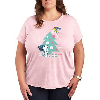 Plus Size Peanuts Snoopy & Woodstock Christmas Tree Graphic Tee