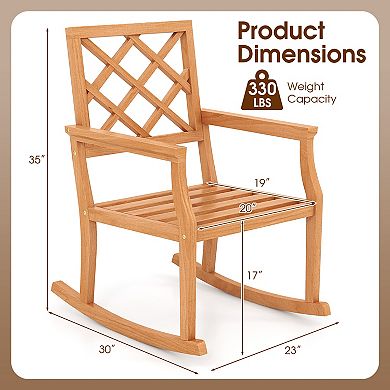 Costway Teak Wood Rocking Chair with Backrest and Slatted Seat Backyard and Lawn