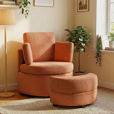 Costway 360° Swivel Accent Chair with Half Moon Storage Ottoman 3 Removable Pillows