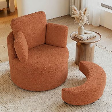 Costway 360° Swivel Accent Chair with Half Moon Storage Ottoman 3 Removable Pillows
