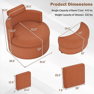 Costway 360° Swivel Accent Chair with Half Moon Storage Ottoman 3 Removable Pillows