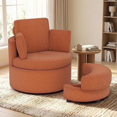 Costway 360° Swivel Accent Chair with Half Moon Storage Ottoman 3 Removable Pillows