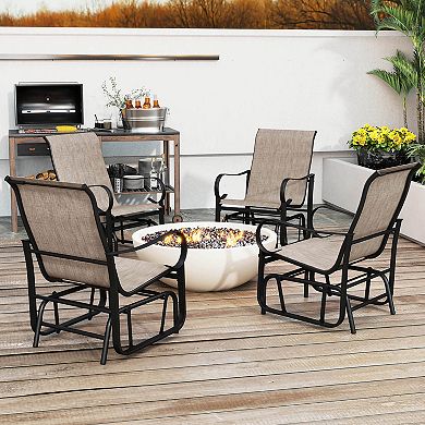 Costway Outdoor Glider Chairs Set with High Backrest Mesh Fabric Metal Frame for Porch