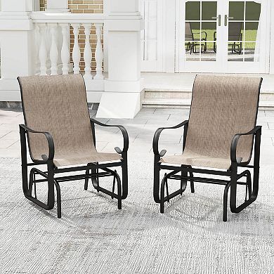 Costway Outdoor Glider Chairs Set with High Backrest Mesh Fabric Metal Frame for Porch