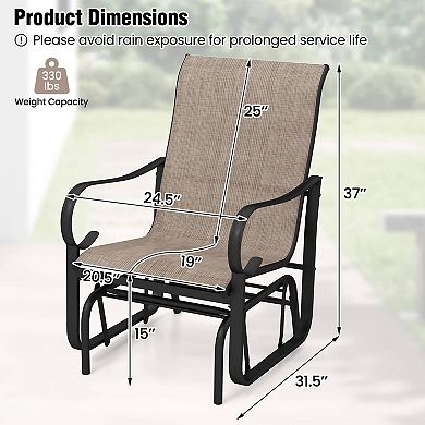 Costway Outdoor Glider Chairs Set with High Backrest Mesh Fabric Metal Frame for Porch
