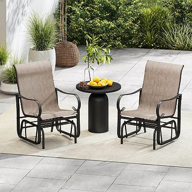 Costway Outdoor Glider Chairs Set with High Backrest Mesh Fabric Metal Frame for Porch