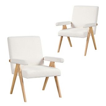 Costway Mid-Century Modern Accent Chair with Solid Rubber Wood Frame and Padded Armrests
