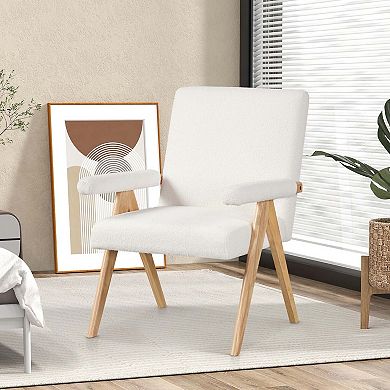 Costway Mid-Century Modern Accent Chair with Solid Rubber Wood Frame and Padded Armrests