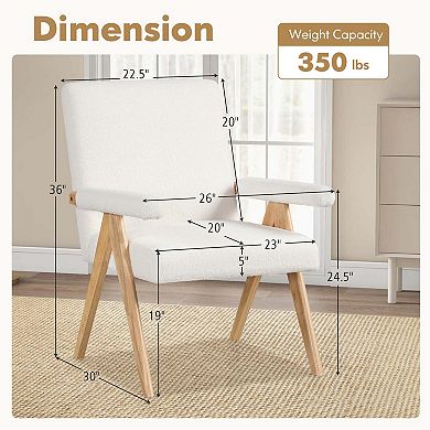 Costway Mid-Century Modern Accent Chair with Solid Rubber Wood Frame and Padded Armrests