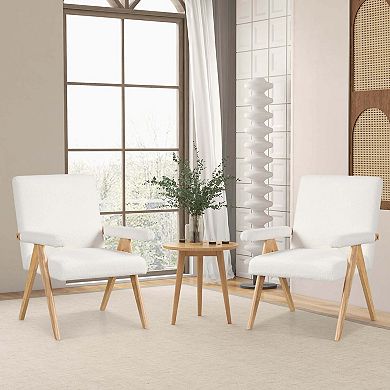 Costway Mid-Century Modern Accent Chair with Solid Rubber Wood Frame and Padded Armrests