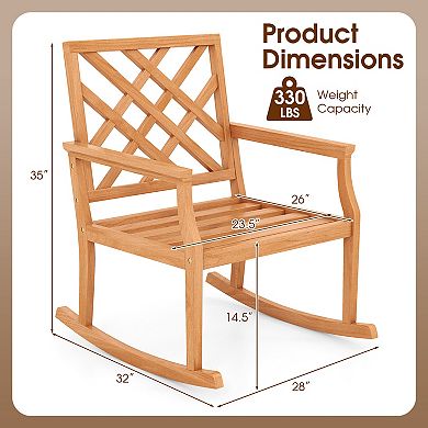 Costway Teak Wood Rocking Chair with Backrest and Slatted Seat Backyard and Lawn