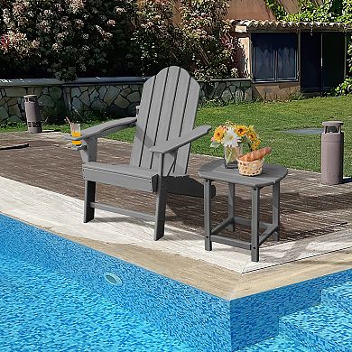 Costway Patio Adirondack Chair Weather Resistant Garden Deck with Cup Holder