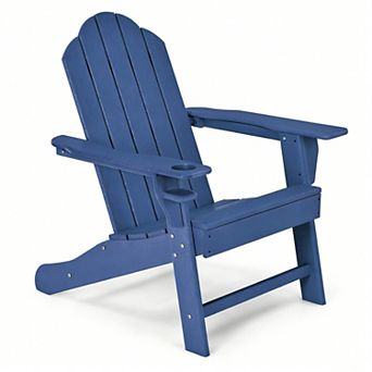 Costway Patio Adirondack Chair Weather Resistant Garden Deck with Cup Holder
